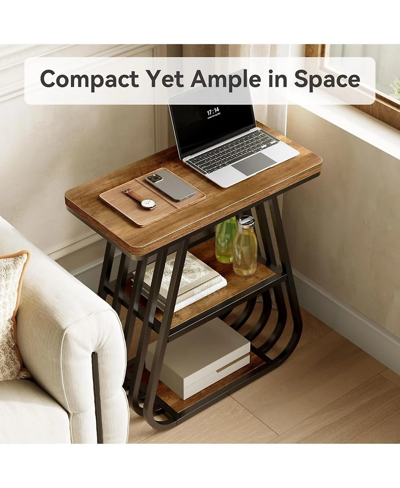 Tribesigns End Table for Living Room Set of 2, 3-Tier Side Table for Small Spaces, Industrial Narrow Side Table with Storage Shelf