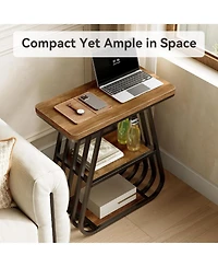 Tribesigns End Table for Living Room Set of 2, 3-Tier Side Table for Small Spaces, Industrial Narrow Side Table with Storage Shelf