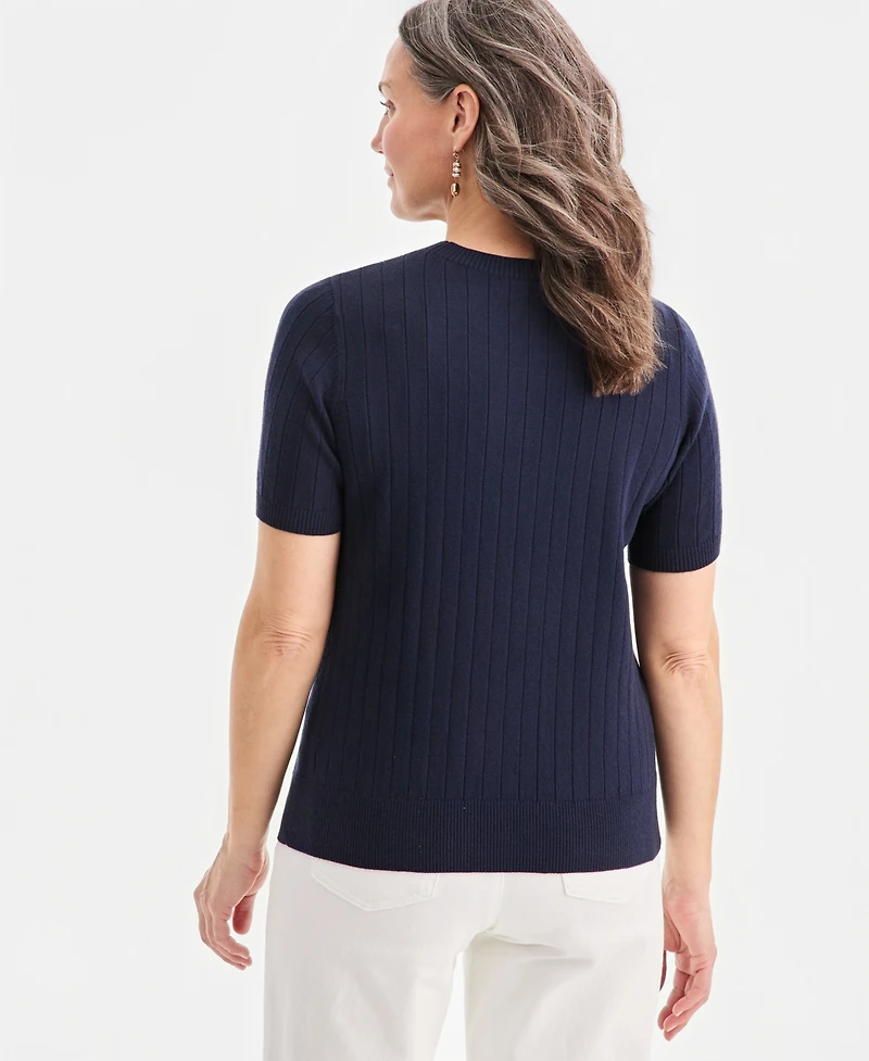 Style & Co Women's Ribbed Crewneck Short-Sleeve Sweater, Macy's Exclusive