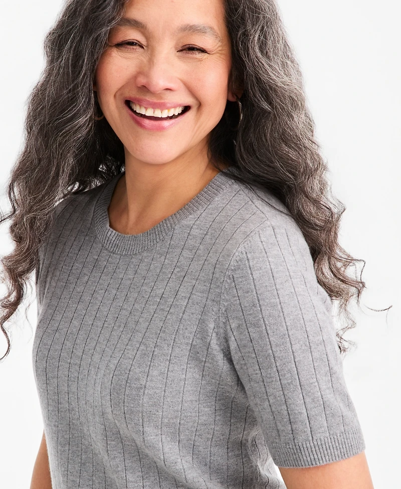 Style & Co Women's Ribbed Crewneck Short-Sleeve Sweater, Macy's Exclusive