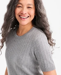 Style & Co Women's Ribbed Crewneck Short-Sleeve Sweater, Macy's Exclusive