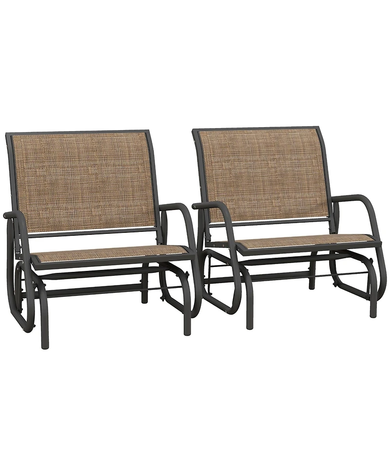 Flynama Light Mixed Brown Outsunny Porch Glider Set of 2 Metal Frame Mesh Fabric Curved Armrests for Garden Poolside Backyard Balcony