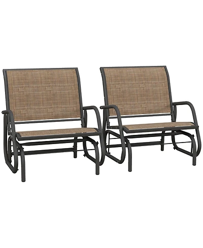 Flynama Light Mixed Brown Outsunny Porch Glider Set of 2 Metal Frame Mesh Fabric Curved Armrests for Garden Poolside Backyard Balcony