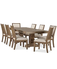 Furniture Alverton 9-Pc. Wood Rectangular Table with 8 Upholstered Side Chairs Dining Set