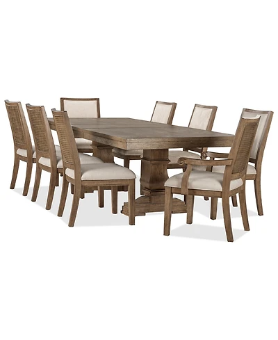 Furniture Alverton 9-Pc. Wood Dinning Set (Rectangular Table and 6 Upholstered Side Chairs and 2 Arm Chairs)