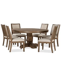 Furniture Alverton 7-Pc. Wood Round Table and 6 Upholstered Side Chairs Dining Set