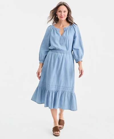 Style & Co Women's Cotton Chambray Pull-On Midi Skirt, Macy's Exclusive