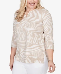 Alfred Dunner Petite Natural Wonder Animal Print Split Neck Beaded Top