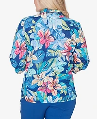 Alfred Dunner Petite The Royal Treatment Tropical Eyelet Button Down Top