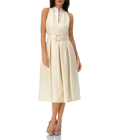 Ivonne Women's Textured Midi Dress with Belted Waist