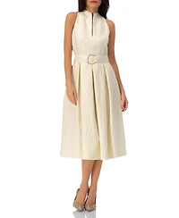 Ivonne Women's Textured Midi Dress with Belted Waist