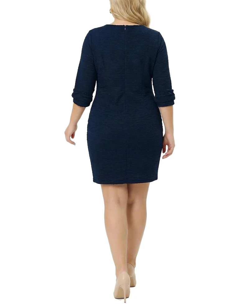 Ny Collection Plus 3/4 Sleeve Textured Knit Dress