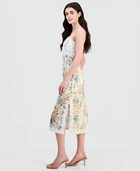 14th Place Juniors' Lace-Trim Floral Midi Dress