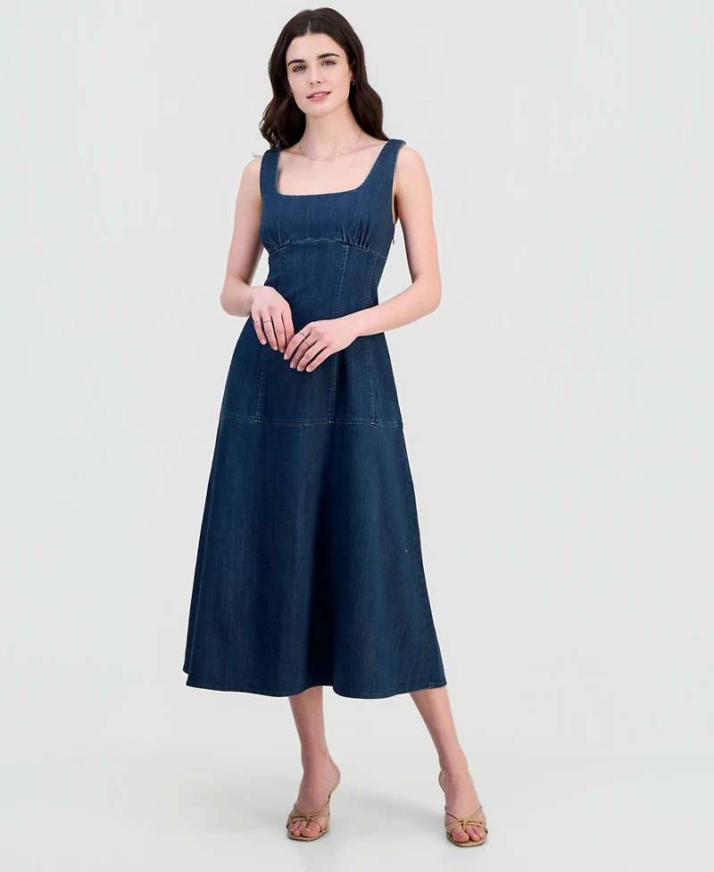 14th Place Juniors' Denim Drop-Waist Midi Dress