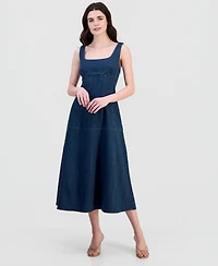 14th Place Juniors' Denim Drop-Waist Midi Dress