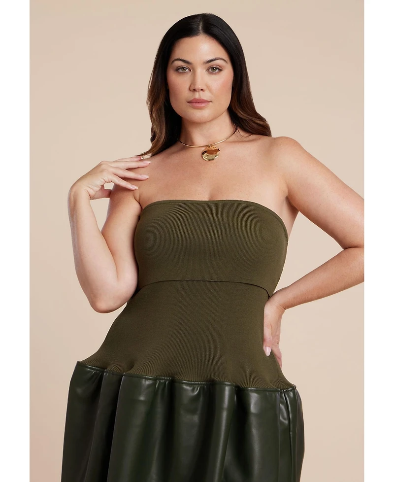 Eloquii Plus Faux Leather Sweater Mixed Dress