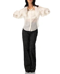 Ivonne Women's Sheer Shirt with Tiered Ruffle Sleeves