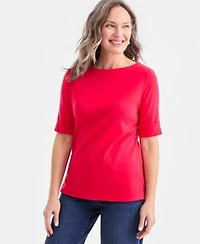 Style Co Womens Boat Neck Elbow Sleeve Cotton Top Pxs 4x Exclusively At Macys