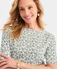 Style & Co Petite Elbow-Sleeve Boat Neck Top, Macy's Exclusive