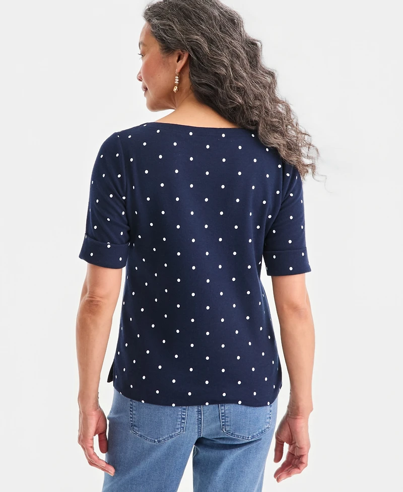 Style & Co Women's Printed Boat-Neck Elbow-Sleeve Top, Macy's Exclusive