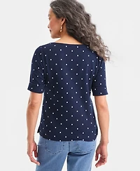 Style & Co Women's Printed Boat-Neck Elbow-Sleeve Top, Macy's Exclusive