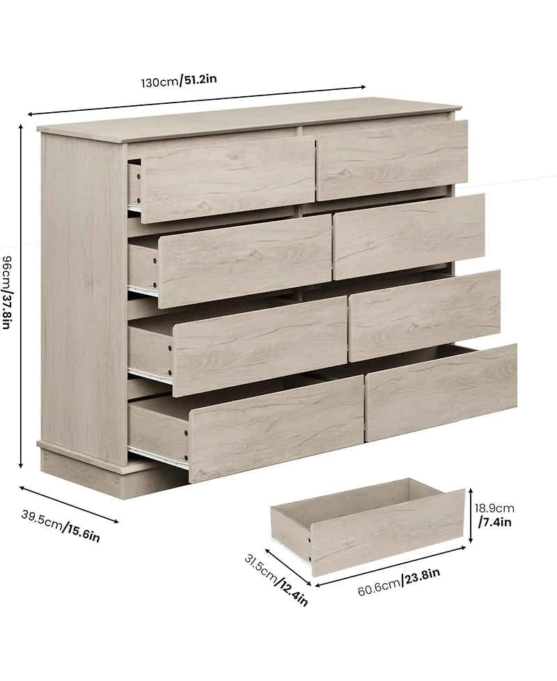 Gaomon 8-Drawer Dresser for Bedroom – Wide Oak Chest with Spacious Top, Modern Wooden Storage Organizer for Closet, Living Room, Hallway