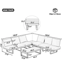 Flynama Outdoor Sectional Sofa Set with Adjustable Reclining Seats Patio Conversation Daybed Beige Cushions for Backyard Poolside Balcony