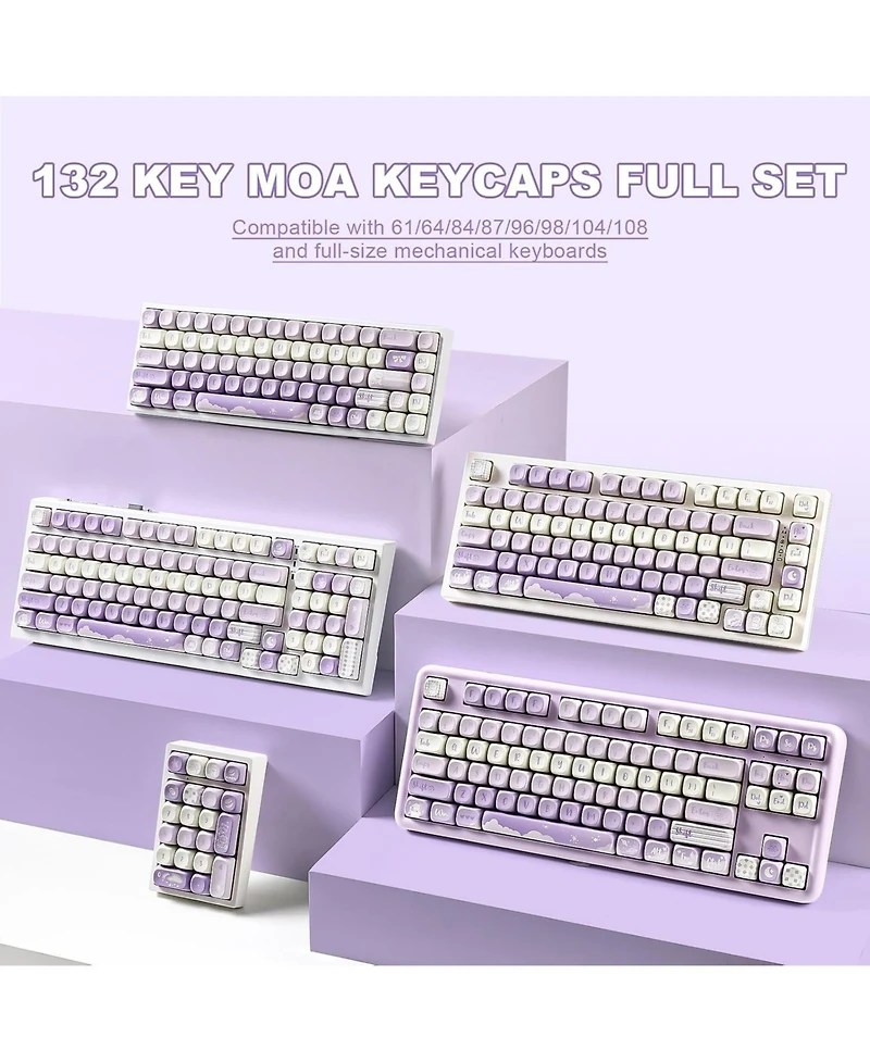 Lofree 132 Keys Moa Keycaps, Dye-Sublimation Pbt Custom Keycap Set, Cute Bear Customized Pattern Keycaps for Mx Switches Mechanical Gaming Keyboard