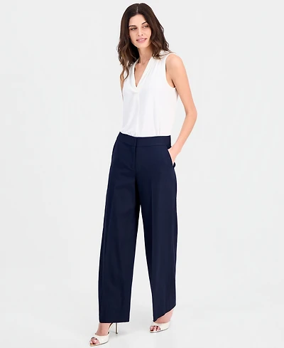 Tahari Asl Women's Clean-Waist Linen-Blend Wide-Leg Pants