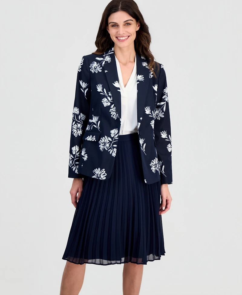 Tahari Asl Petite Printed One-Button Jacket