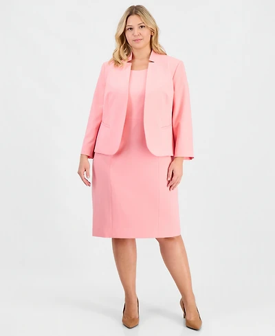 Le Suit Plus Kiss-Front Cutout-Collar Dress