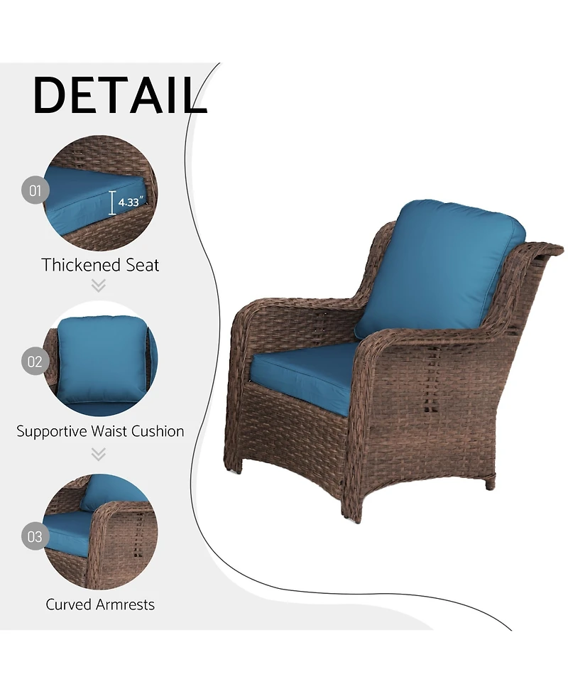 Flynama 5 Piece Rattan Outdoor Sectional Conversation Set 3 Seat Couch 2 Single Chairs 2 Ottomans Bron Peacock Blue for Lawn Balcony Garden Backyard