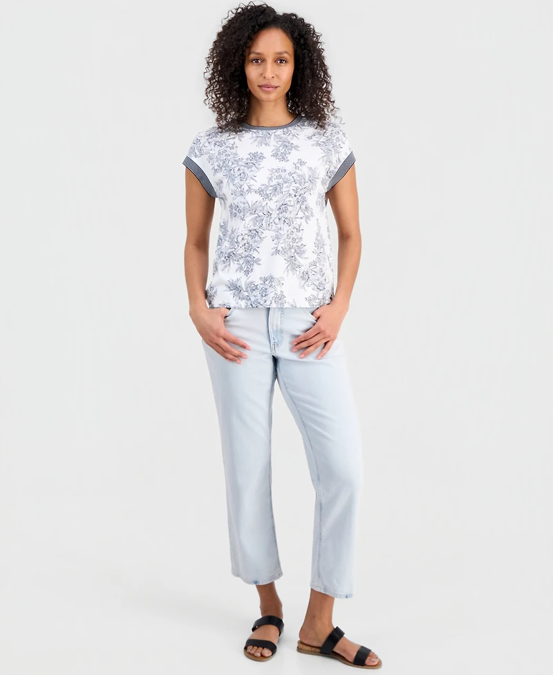 Nautica Women's Toile Contrast-Trim Short-Sleeve Top