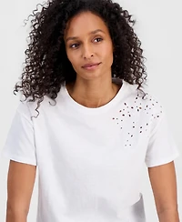 Nautica Women's Cotton Solid Embroidered T-Shirt