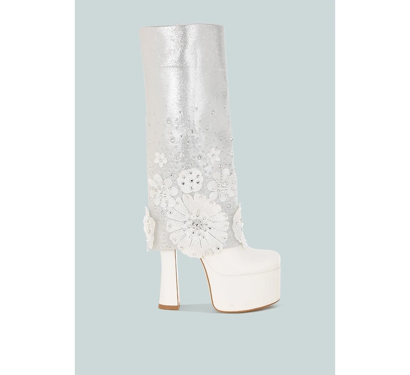 London Rag Women's Sundra Floral Applique Platform Heeled Boots