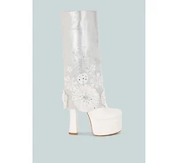 London Rag Women's Sundra Floral Applique Platform Heeled Boots