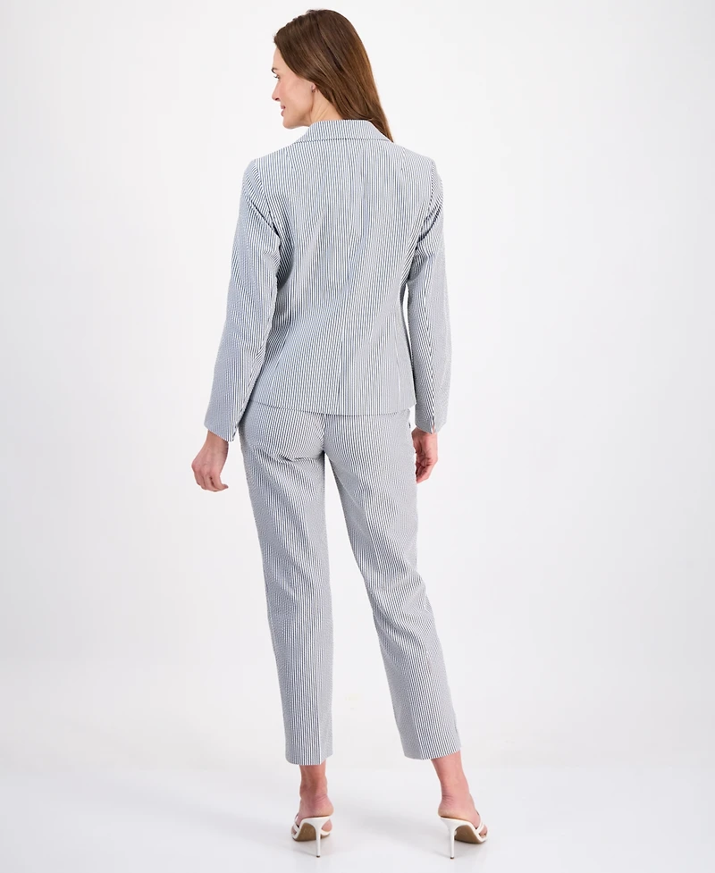 Le Suit Women's Long-Sleeve Seersucker Pantsuit