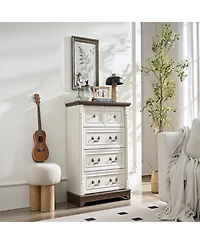 Clihome Retro 5 Drawer Dresser Chest with Base Wooden Rustic Chest of Drawers, Storage Dresser Organizer