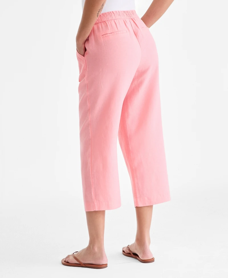 Charter Club Women's 100% Linen Solid Cropped Pull-On Pants, Created for Macy's