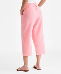 Charter Club Women's 100% Linen Solid Cropped Pull-On Pants, Created for Macy's