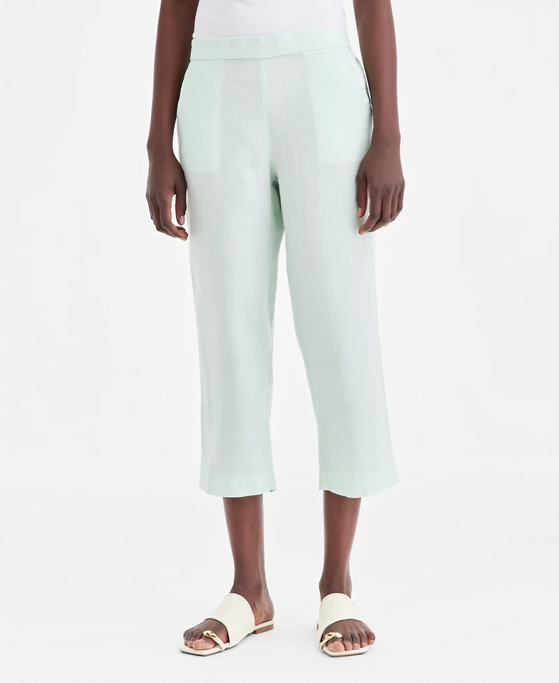 Charter Club Women's 100% Linen Solid Cropped Pull-On Pants, Created for Macy's