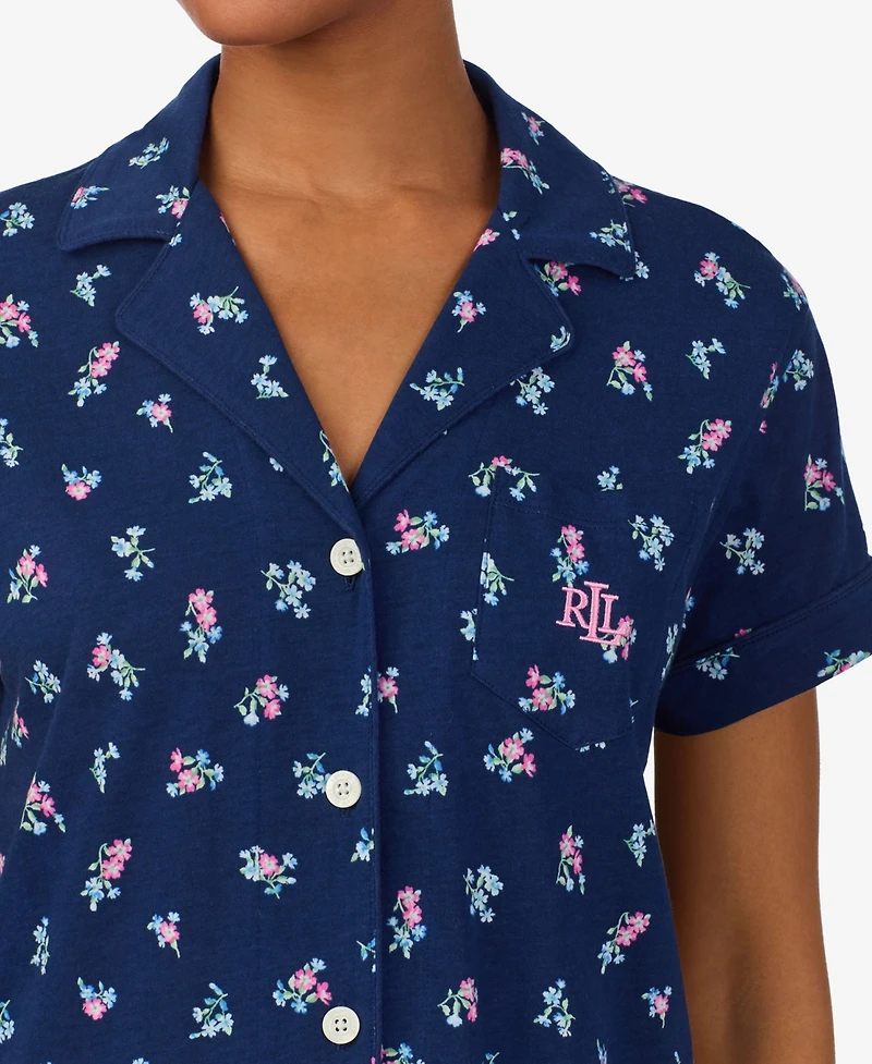 Lauren Ralph Women's 2-Piece Notch Collar Shirt & Bermuda Shorts Pajama Set