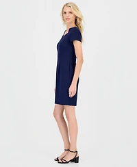 Connected Petite Notched-Neck Cap-Sleeve Sheath Dress