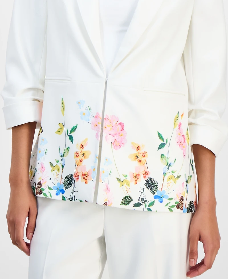 T Tahari Women's Notched-Lapel Scrunch-Sleeve Blazer