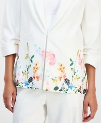 T Tahari Women's Notched-Lapel Scrunch-Sleeve Blazer