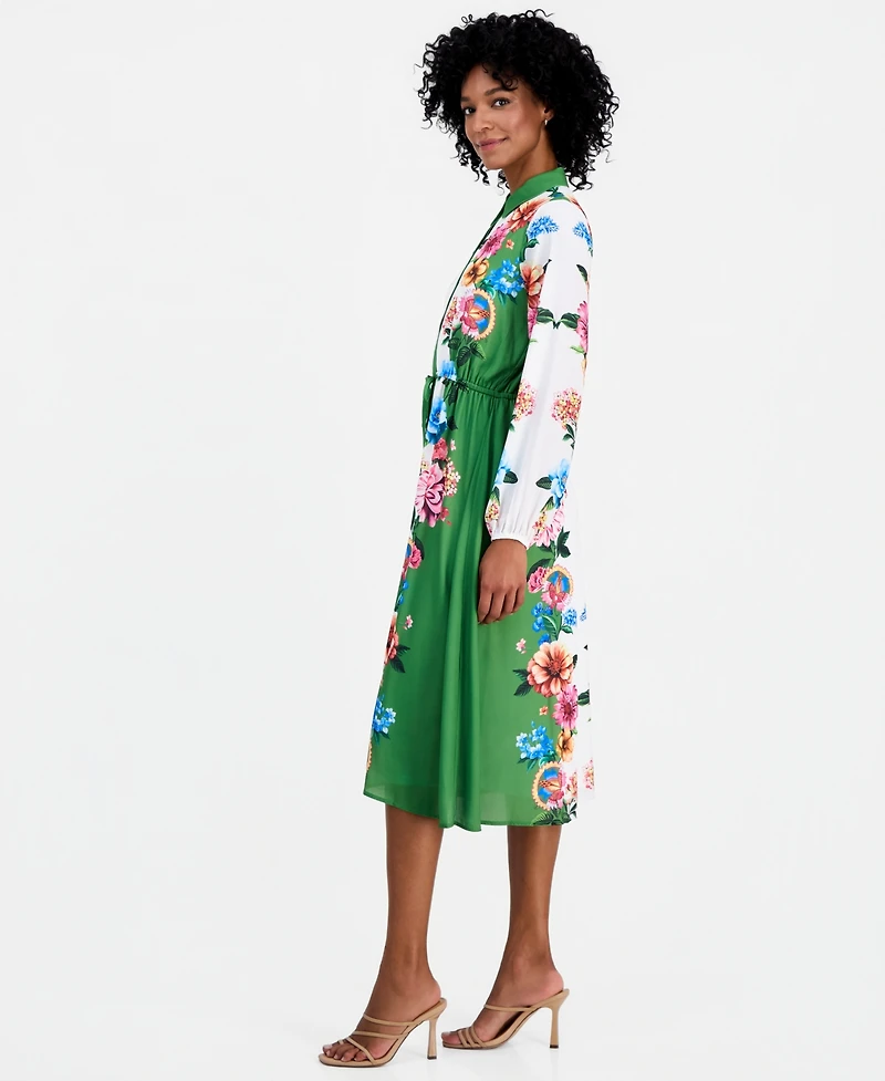 T Tahari Women's Drawstring-Waist Midi Shirtdress