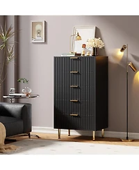 gaomon Fluted 5 Drawer Storage Dresser, Tall Chest with Deep Drawers and Wide Top, Wooden Organizer for Living Room or Kids