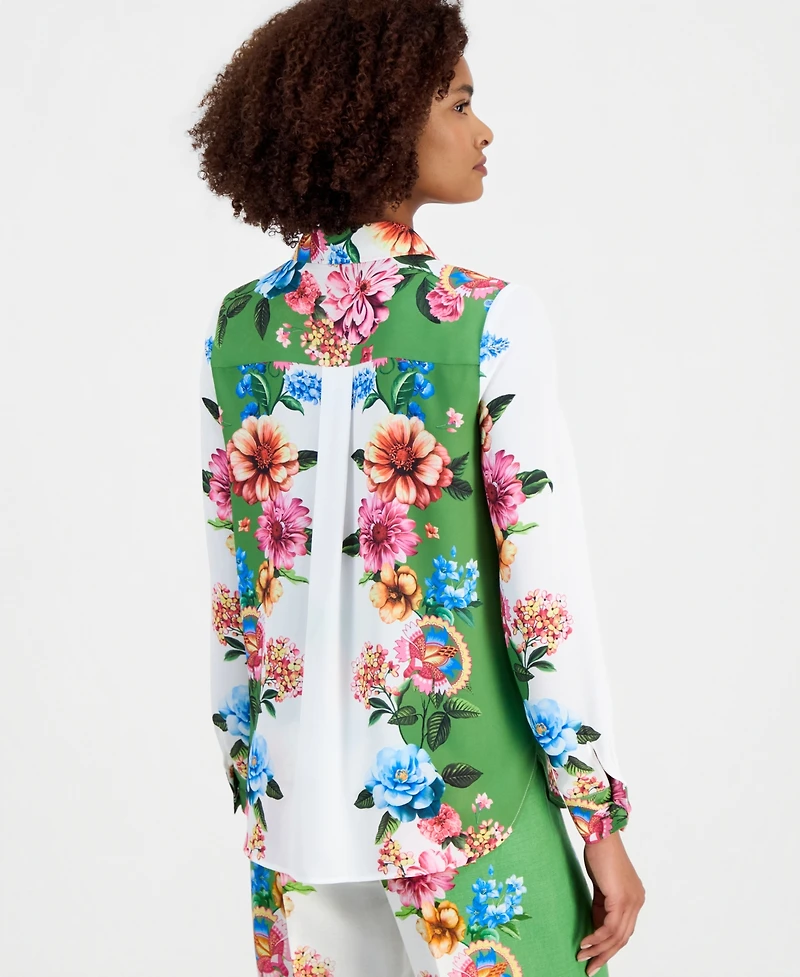 T Tahari Women's Printed Long-Sleeve Blouse