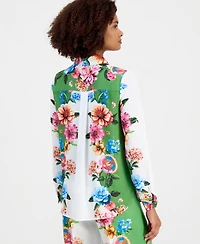 T Tahari Women's Printed Long-Sleeve Blouse