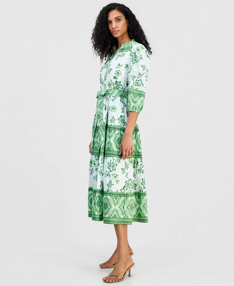 T Tahari Women's Split-Neck Tiered Dress